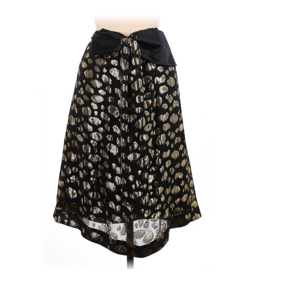 Sara Berman Silk Skirt Women's Gold Animal Print High Low 100% Size M Whimsy